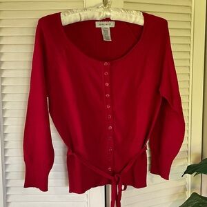 Nine West Red Button-Front Tie-Waist Cardigan Sweater